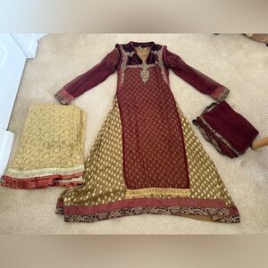 Pakistani Indian brown and gold dress